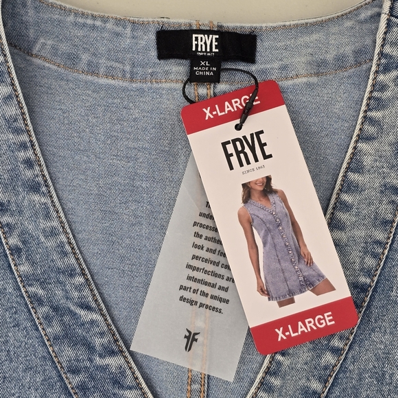 NWT Frye Light Wash Denim Mini Dress Sleeveless V-Neck Button Front Size XL - Picture 4 of 10